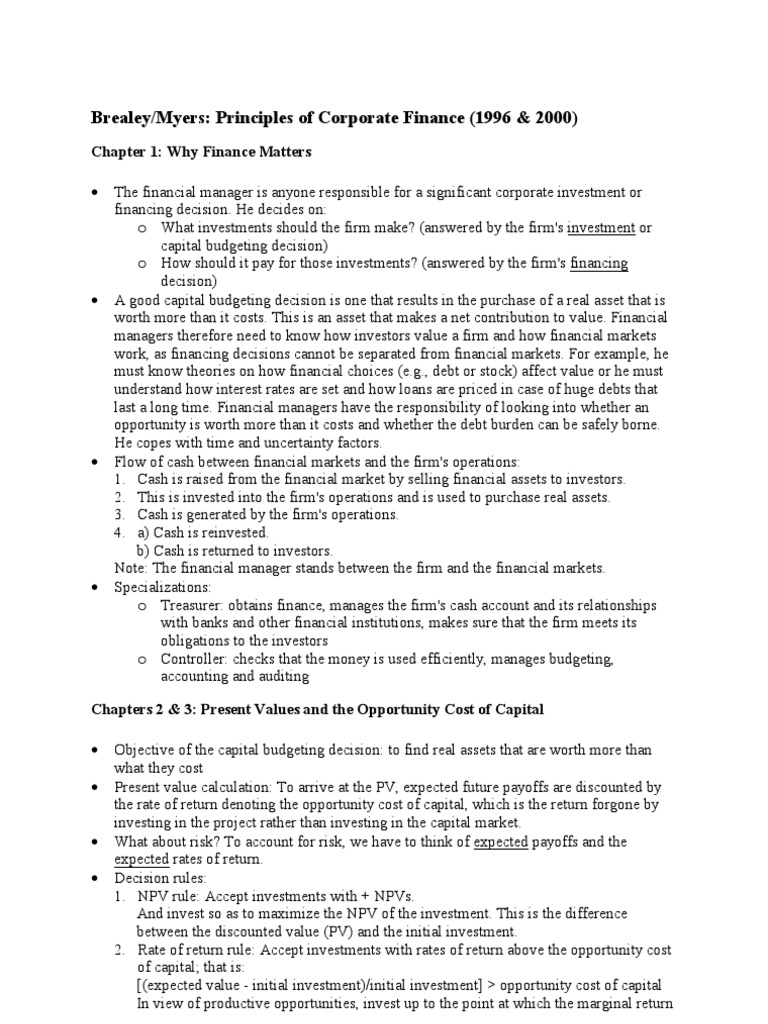 Principles of Corporate Finance Overview | PDF | Capital Asset Pricing ...