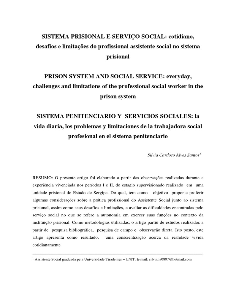 Desafios do Assistente Social no Presídio | PDF | Trabalho social ...