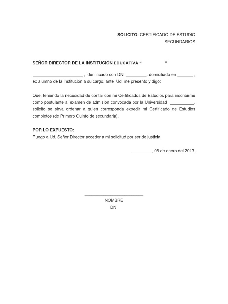 Solicitud de Certificado de Estudios Secundarios | PDF