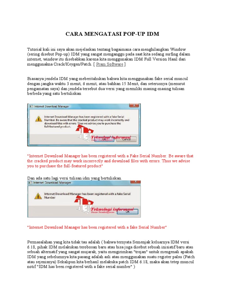 Cara Mengatasi Pop Up Idm