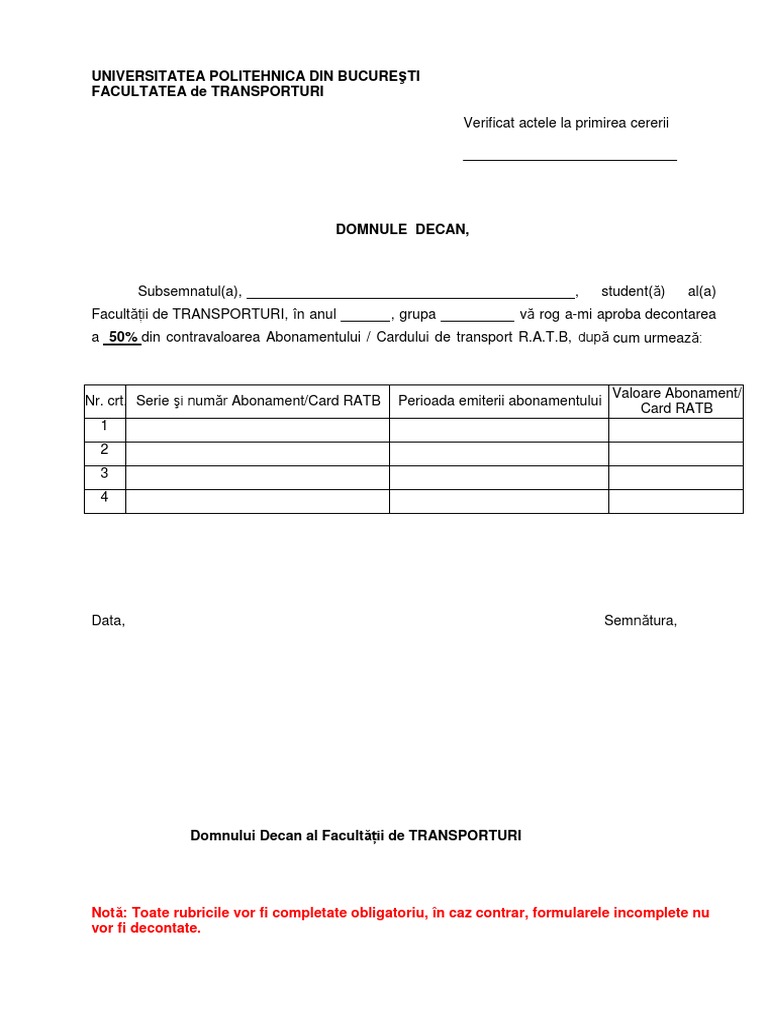 Model Decontare RATB PDF | PDF