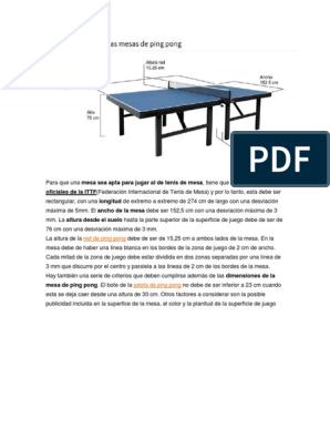 repetición Limpiar el piso emulsión Medidas Mesa de Ping Pong | PDF