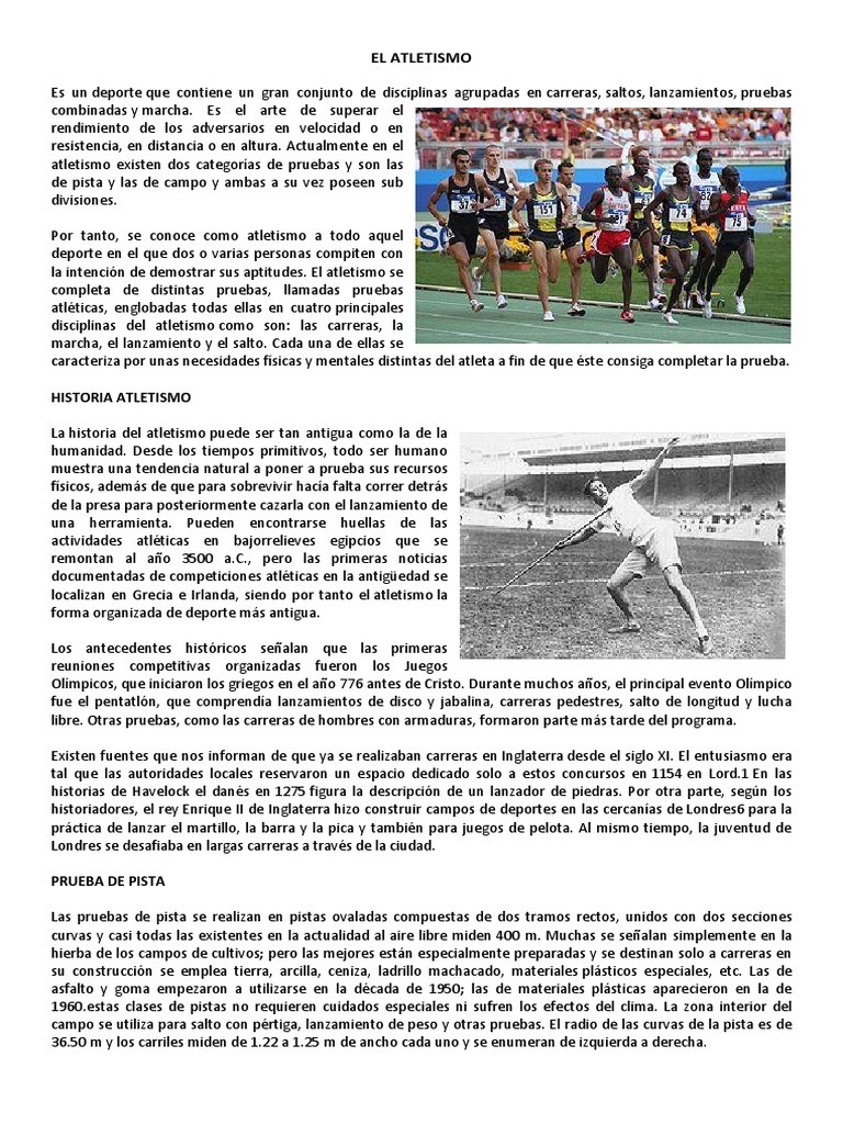 Historia y disciplinas del atletismo | PDF | Deporte del atletismo ...