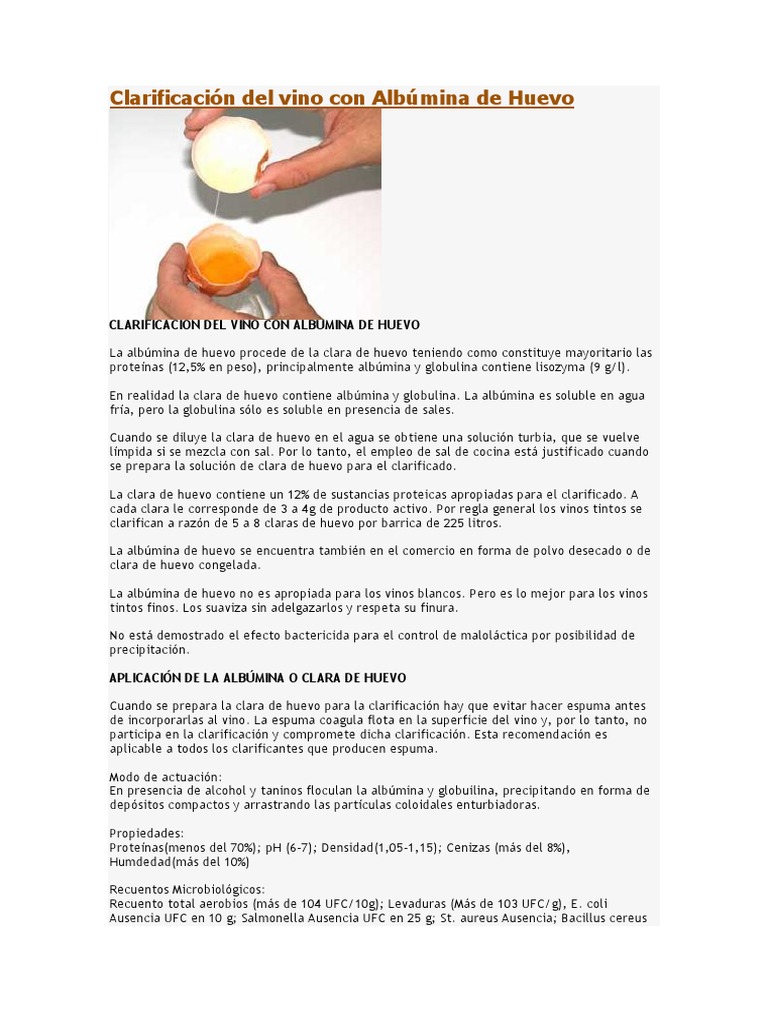 Clarificación Del Vino Con Albúmina de Huevo Vino Huevo como alimento