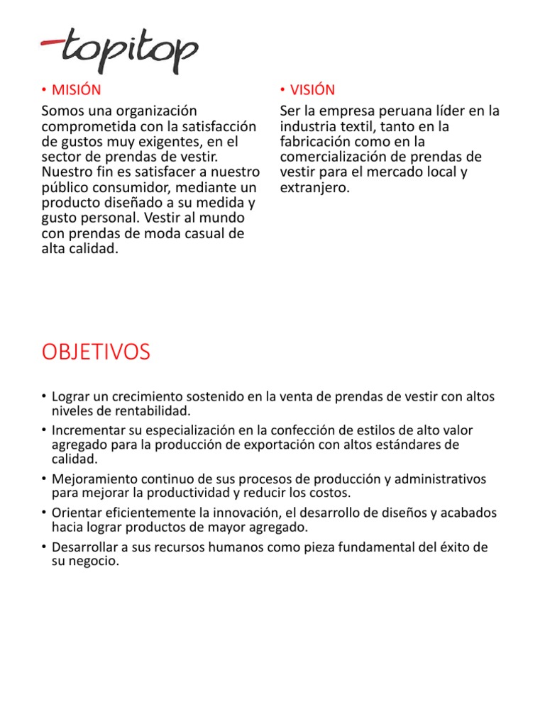 Misión y Visión de Topitop | PDF | Negocios