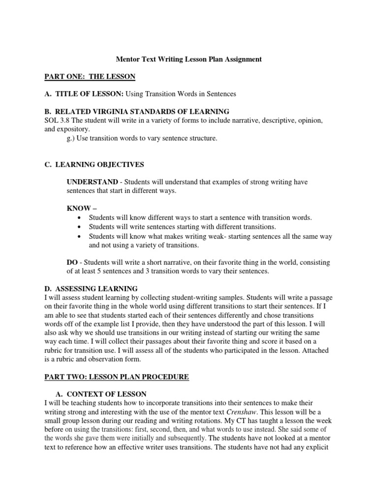 Transtionlesson | PDF | Educational Assessment | Lesson Plan