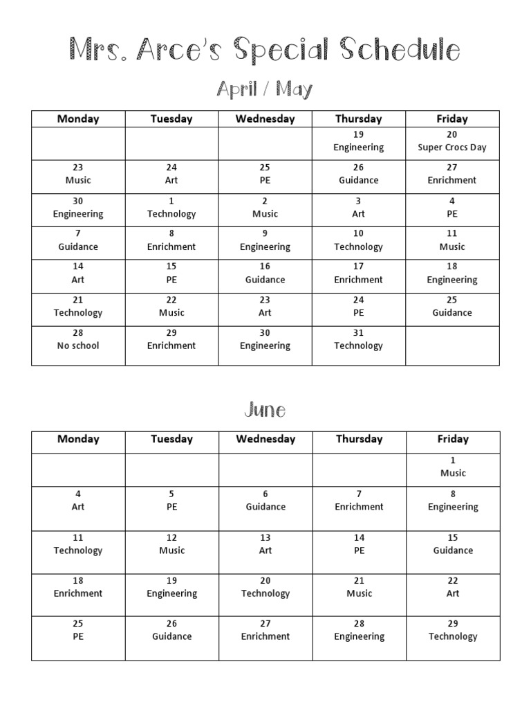 Mrs. Arce's April-May Schedule | PDF