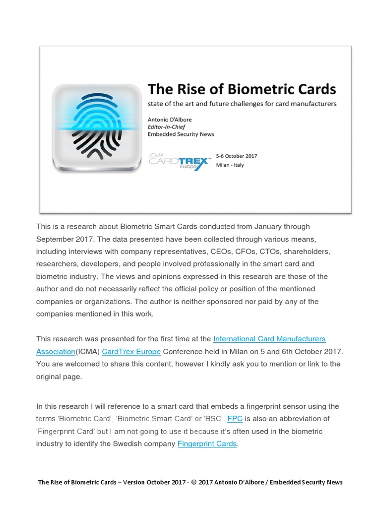 2017-10-The Rise of Biometric Cards With Comment PDF | PDF | Smart Card ...