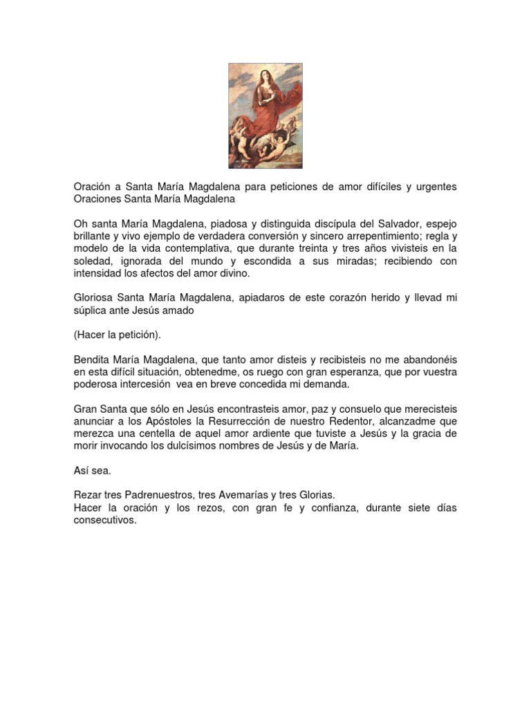 Oración A Santa María Magdalena para Peticiones de Amor Difíciles y ...
