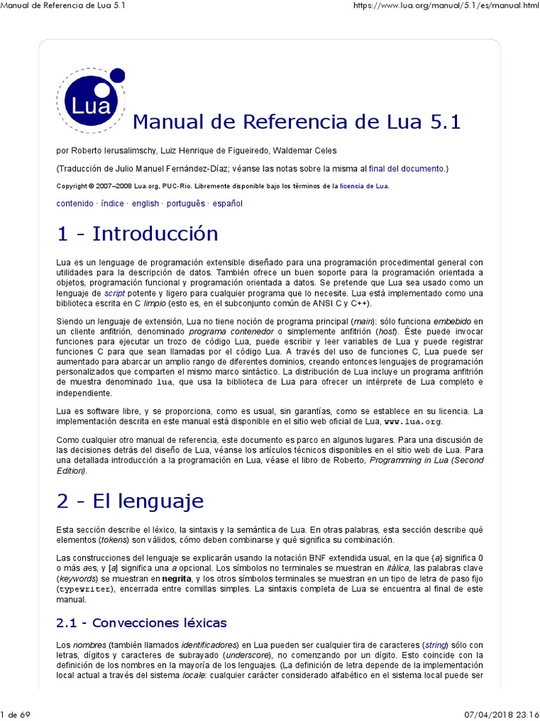 Manual Lua | PDF | Lenguaje de programación | Alcance (Informática)