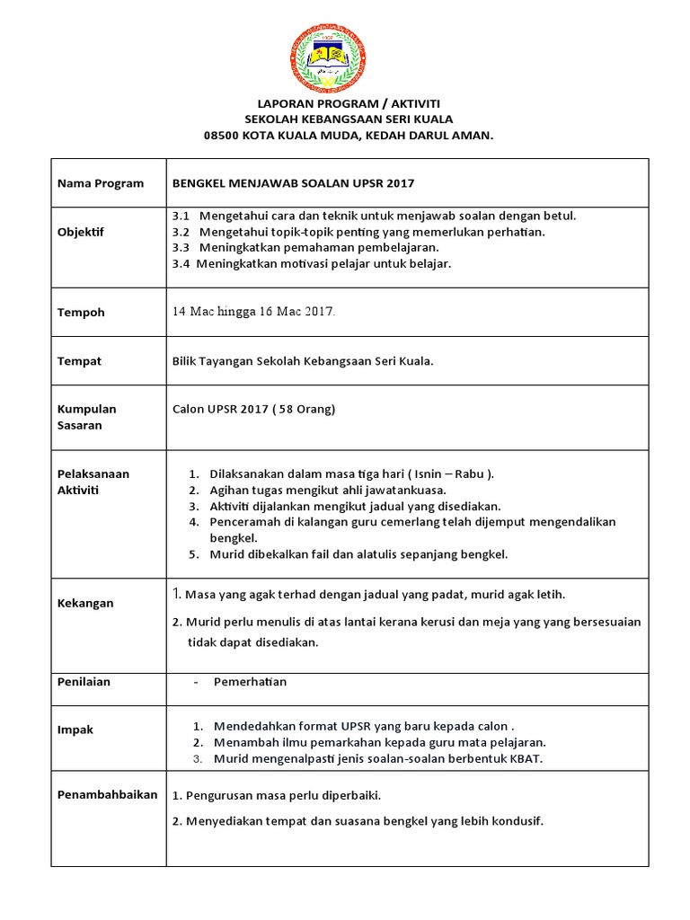 Laporan Bengkel Menjawab Soalan Upsr 2017 Pdf