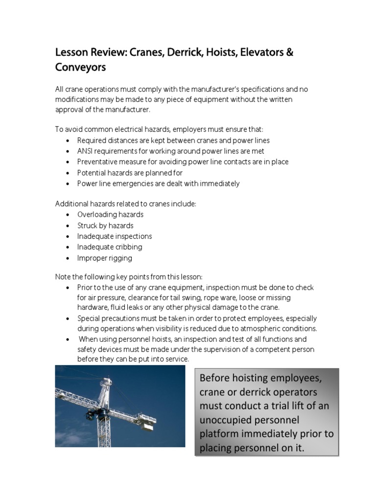 Cranes Derricks Hoists Elevators Conveyors PDF