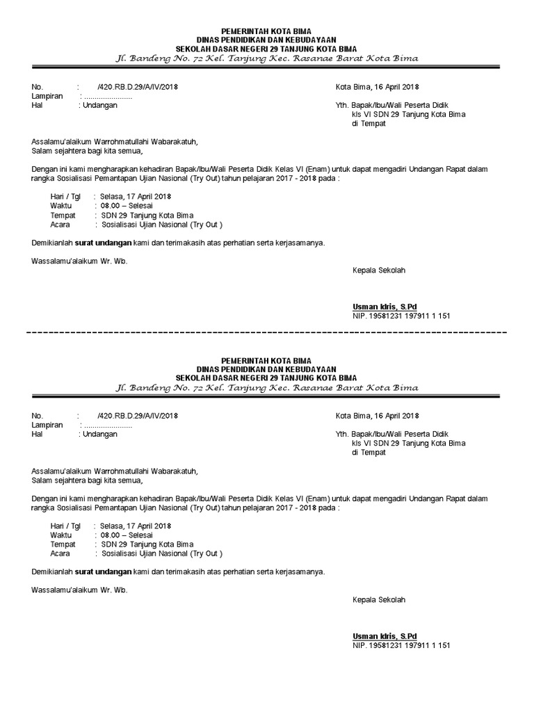 77 Contoh Undangan Wali Murid Terbaik