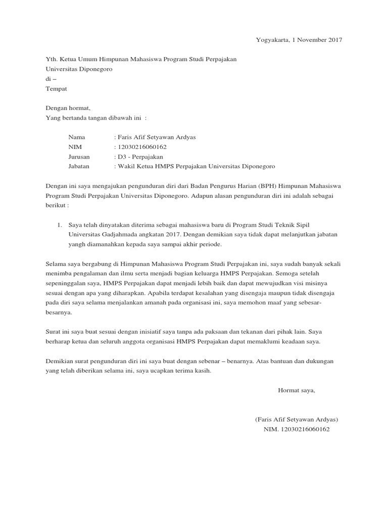 Contoh Surat Pengunduran Diri Dari Organisasi 04