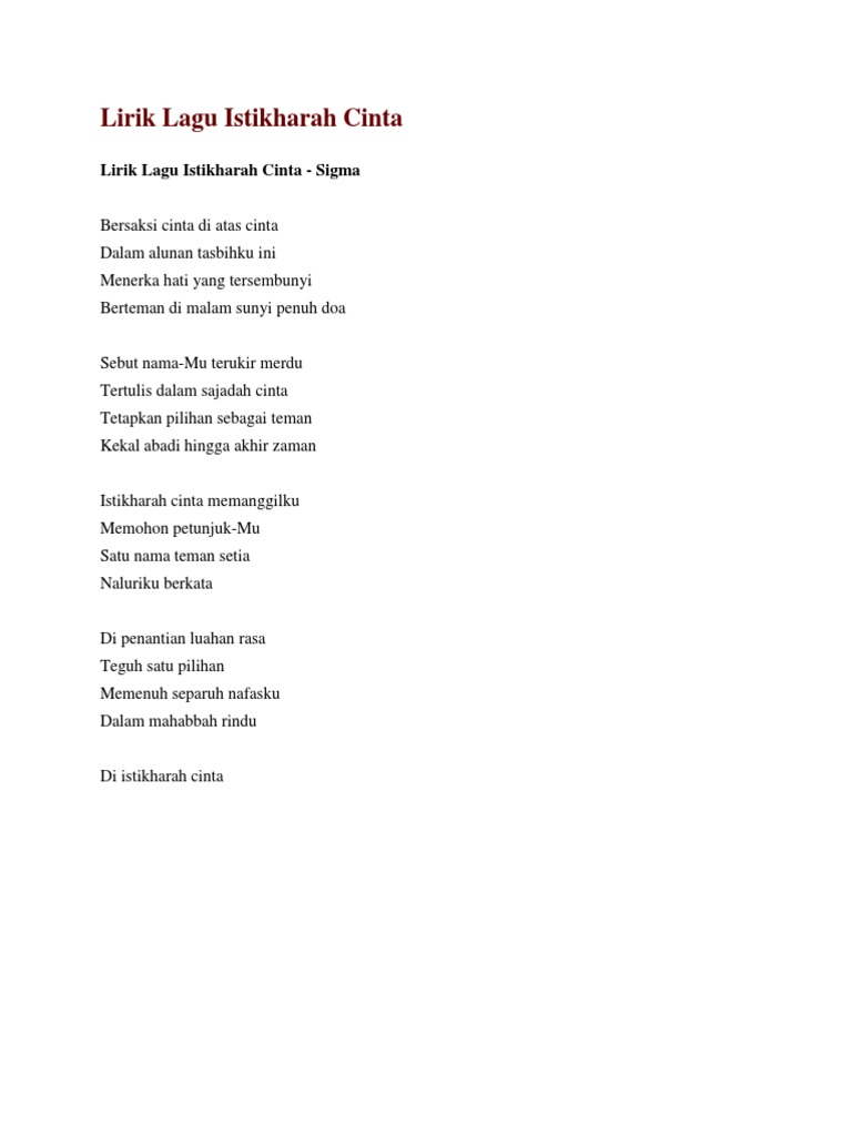 Lirik Lagu Istikharah Cinta Pdf