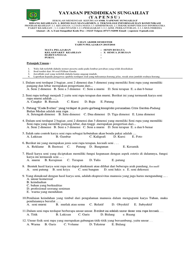 Soal essay seni rupa 2 dimensi image