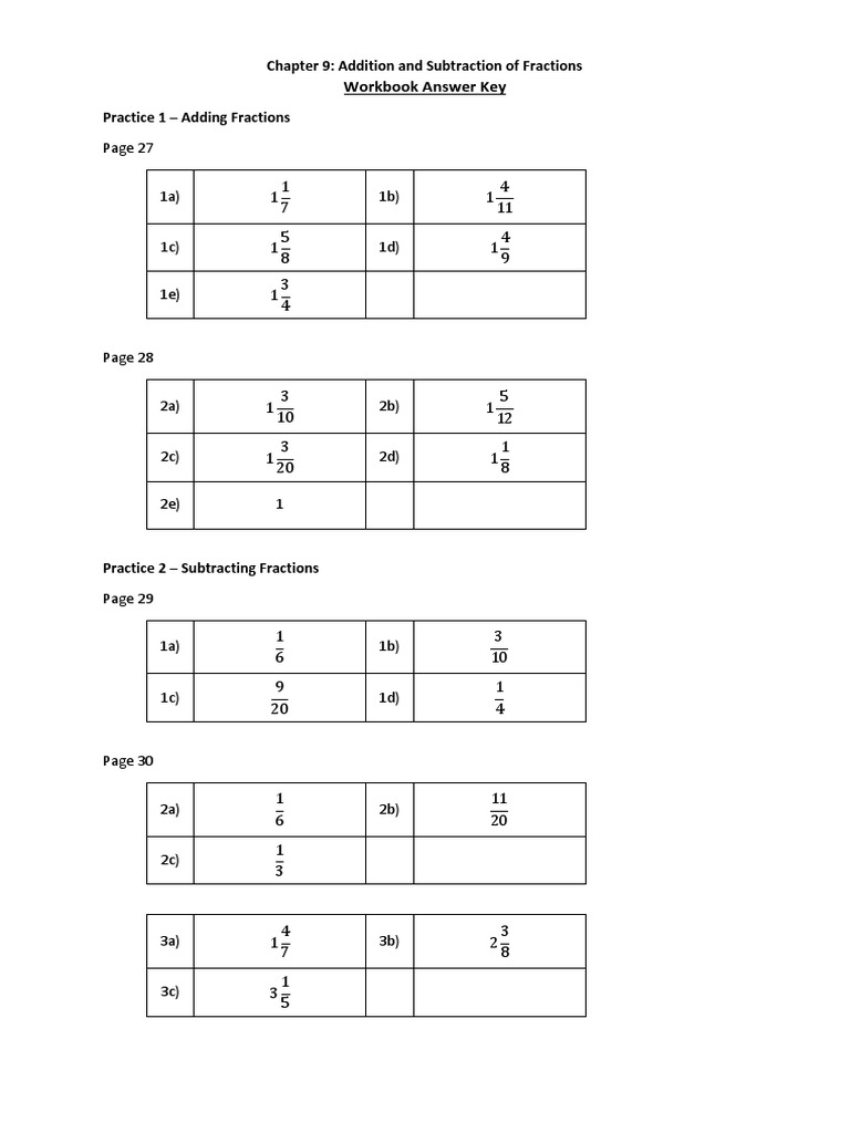 Chapter 9 Fraction Operations Answers | PDF | Accounting