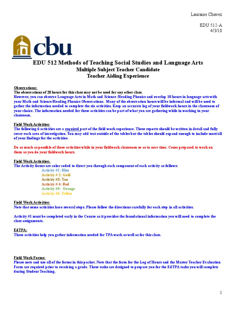 Fieldwork Guide for Social Studies & Literacy | PDF | Teachers | Curriculum