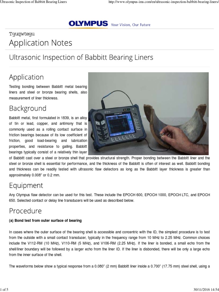 Ultrasonic Inspection of Babbitt Bearing Liners Bearing (Mechanical