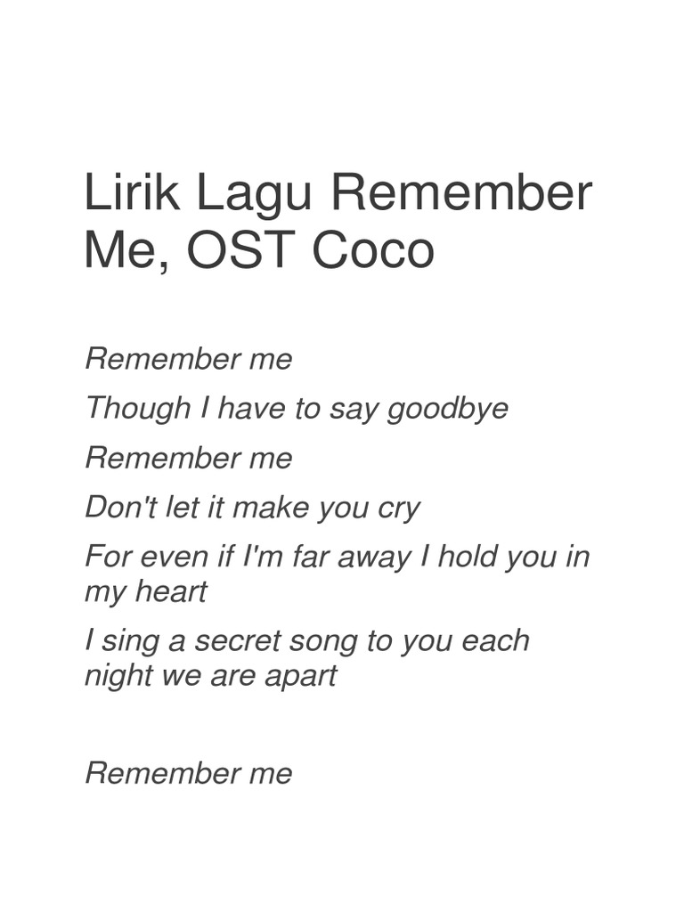 Lirik Lagu Remember Me Docx