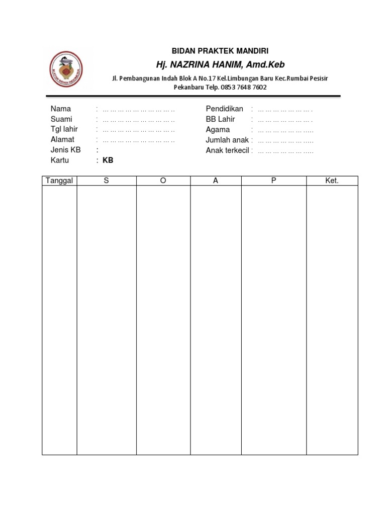 Contoh Kartu KB untuk Bidan Praktek | PDF