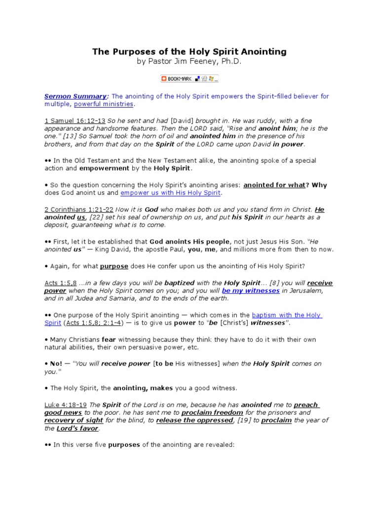 Purposes of Holy Spirit Anointing | PDF | Anointing | Jesus
