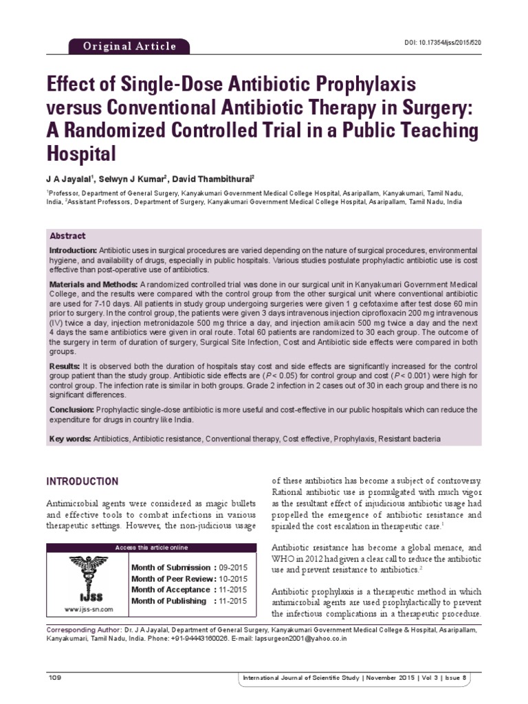 Effect of Single-Dose Antibiotic Prophylaxis Versus Conventional ...