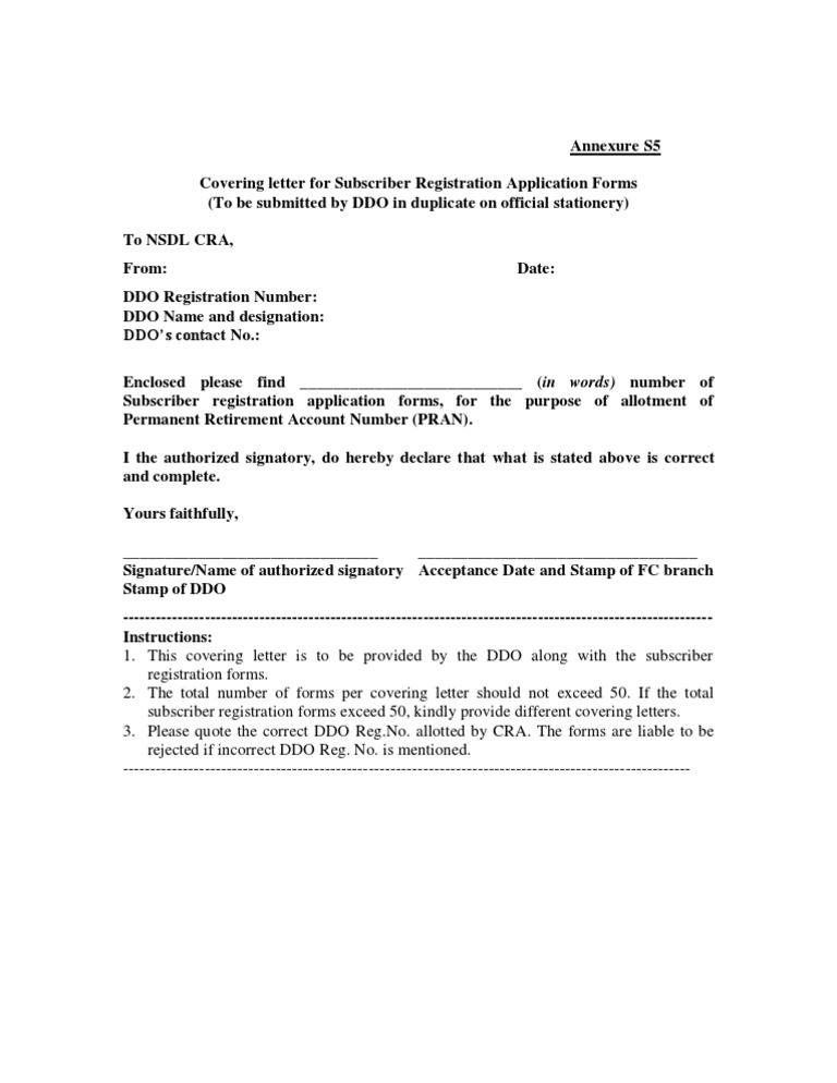 DDO Subscriber Registration Cover Letter | PDF | Finance & Money Management