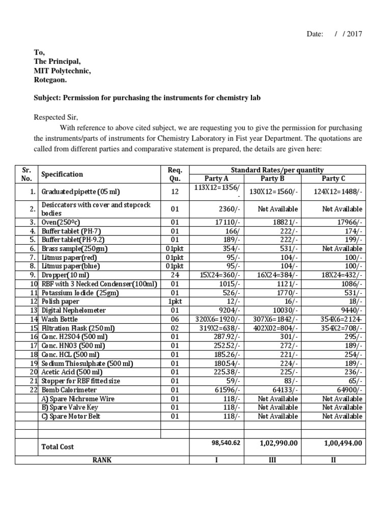 To, The Principal, MIT Polytechnic, Rotegaon. Subject: Permission For ...