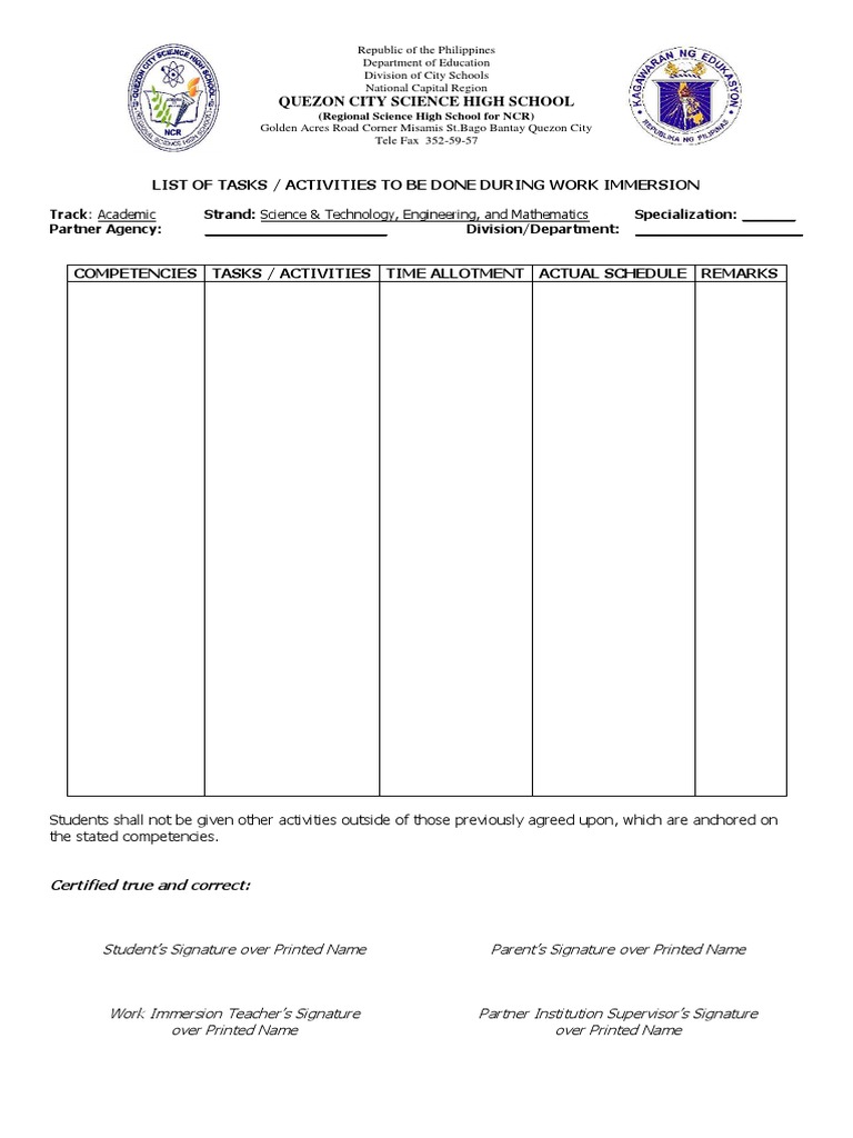 Work Immersion Tasks for STEM Students | PDF | Medical Laboratory ...