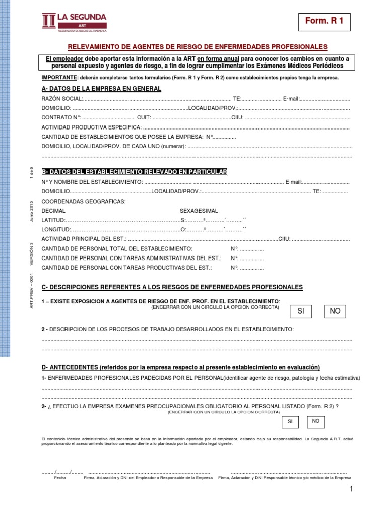 Formulario RAR para Riesgos Laborales | PDF | Alcohol | Seguridad y ...