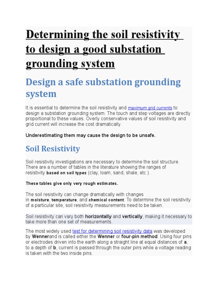 Determining The Soil Resistivity To Design A Good Substation Grounding ...