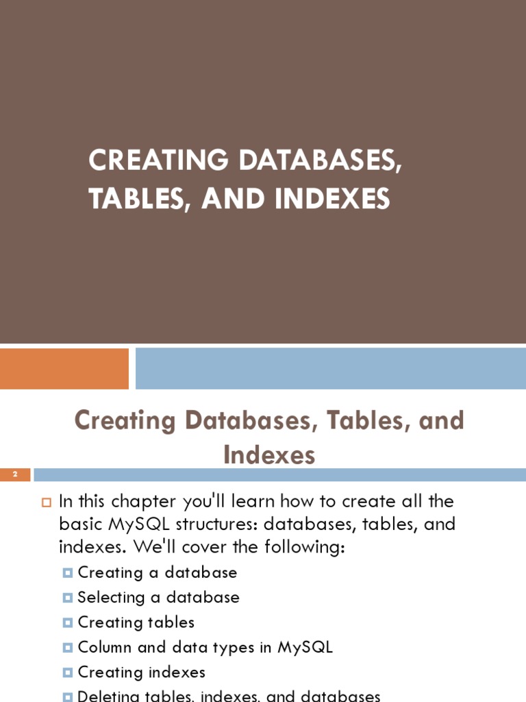 Creating Databases Tables and Indexes PDF Database Index Data Type