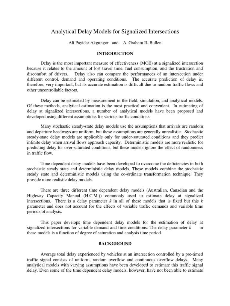 Analytical Delay Models For Signalized Intersections PDF | PDF ...