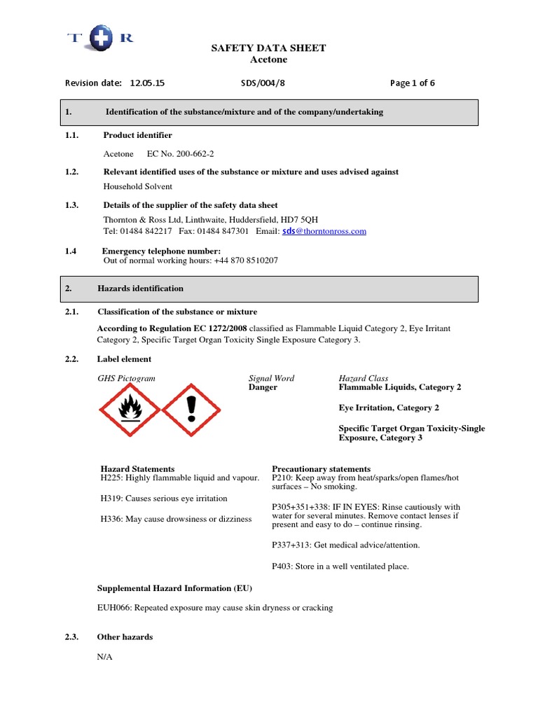 Msds Acetone Toxicity Chemistry