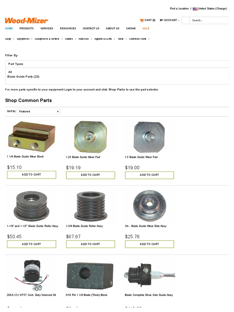 WoodMizer Online Store Common Parts PDF Manufactured Goods