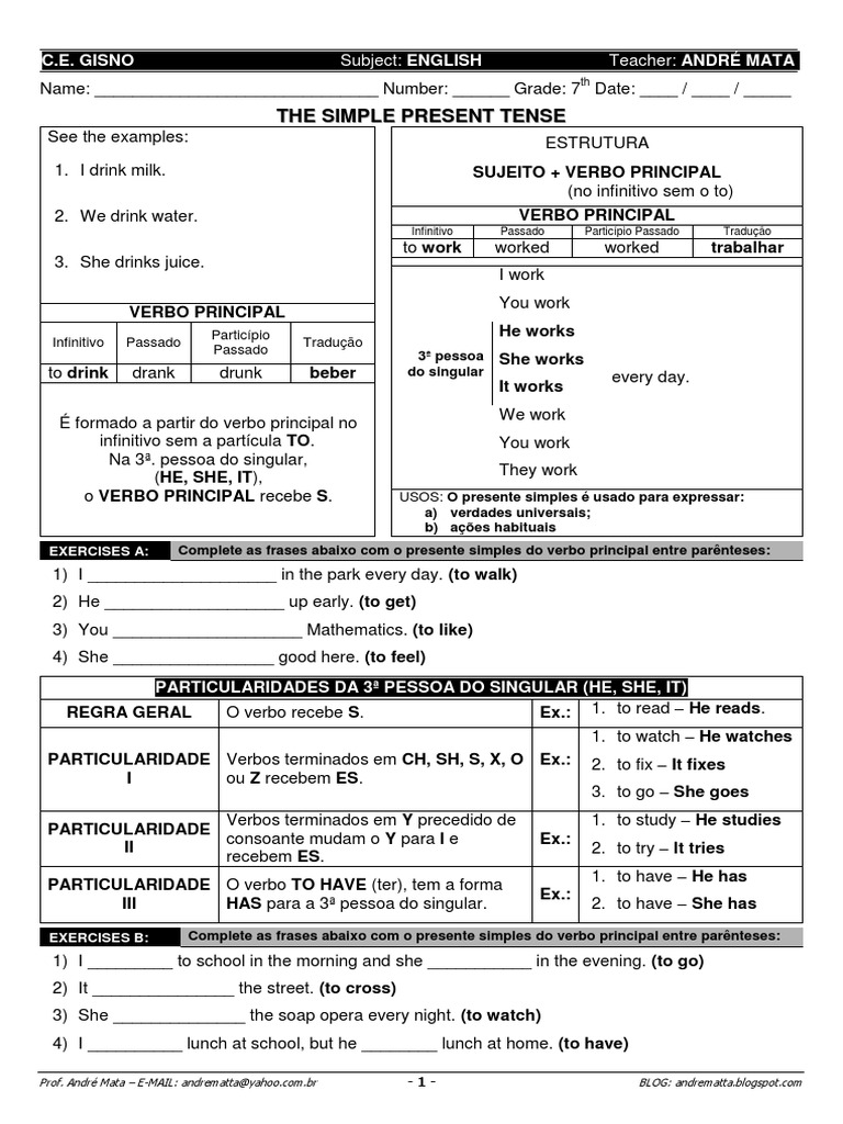 7th Grade The Simple Present Tense Food | PDF | Alimentos ...