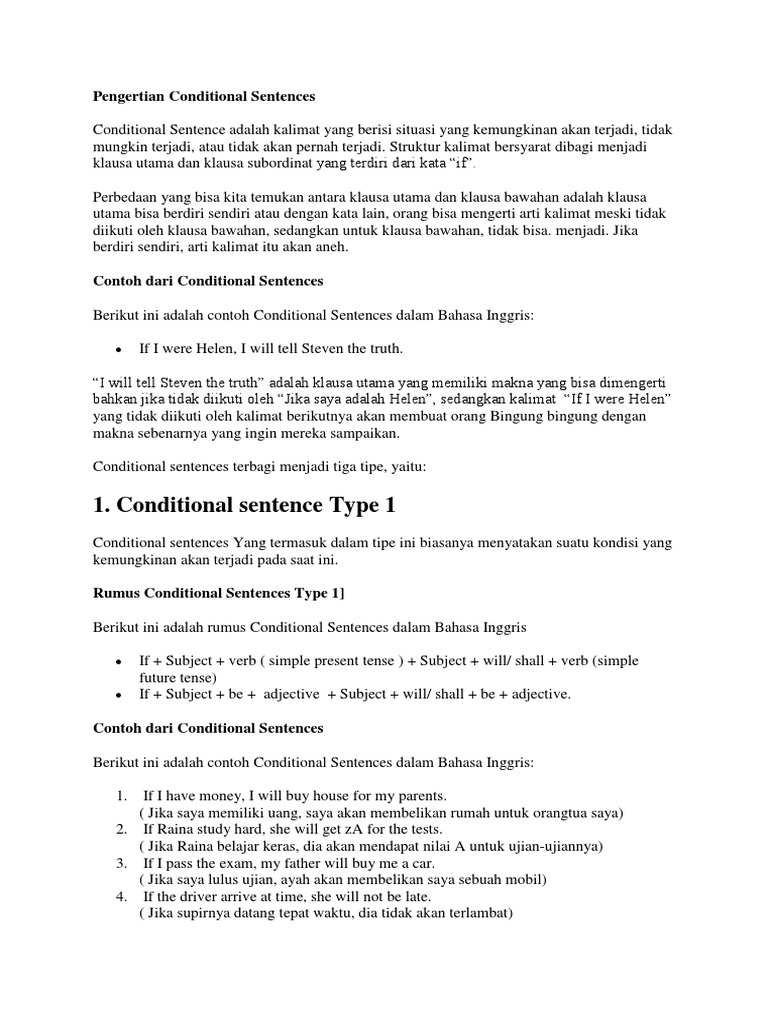 Contoh Kalimat Conditional Sentences | PDF