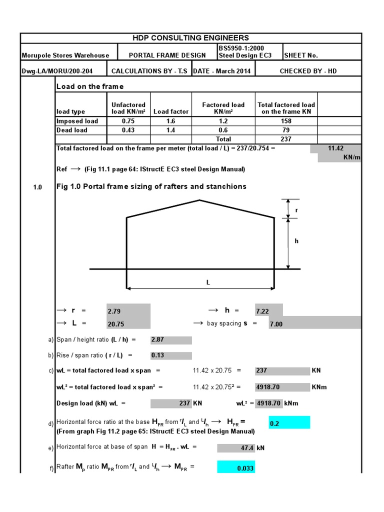 Portal Frame Design Calculations | PDF | Structural Engineering ...