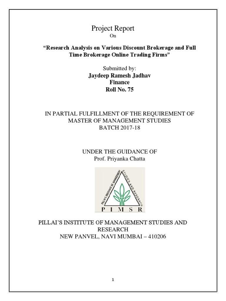 Project Report "Research Analysis On Various Discount Brokerage and