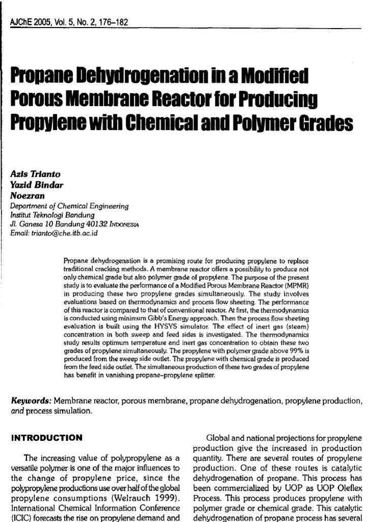 Propane Dehydrogenation in Modified Membrane Porous Reactor | PDF ...
