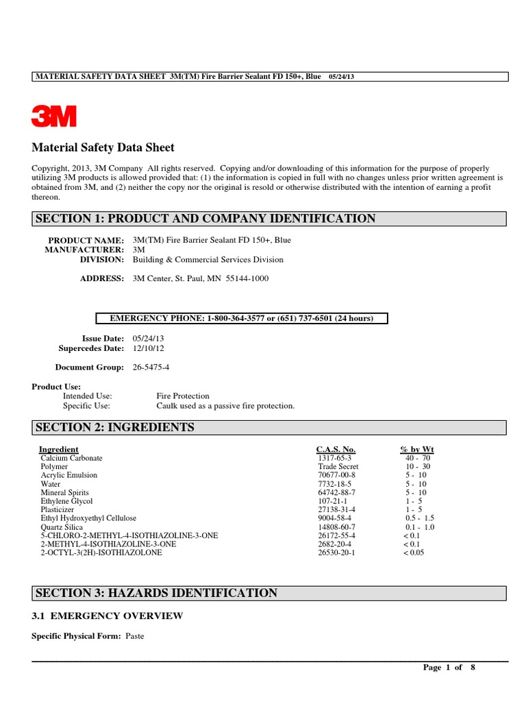 MSDS 3M | PDF | Personal Protective Equipment | Occupational Hygiene for Free Printable Msds Sheets Online Pdf
