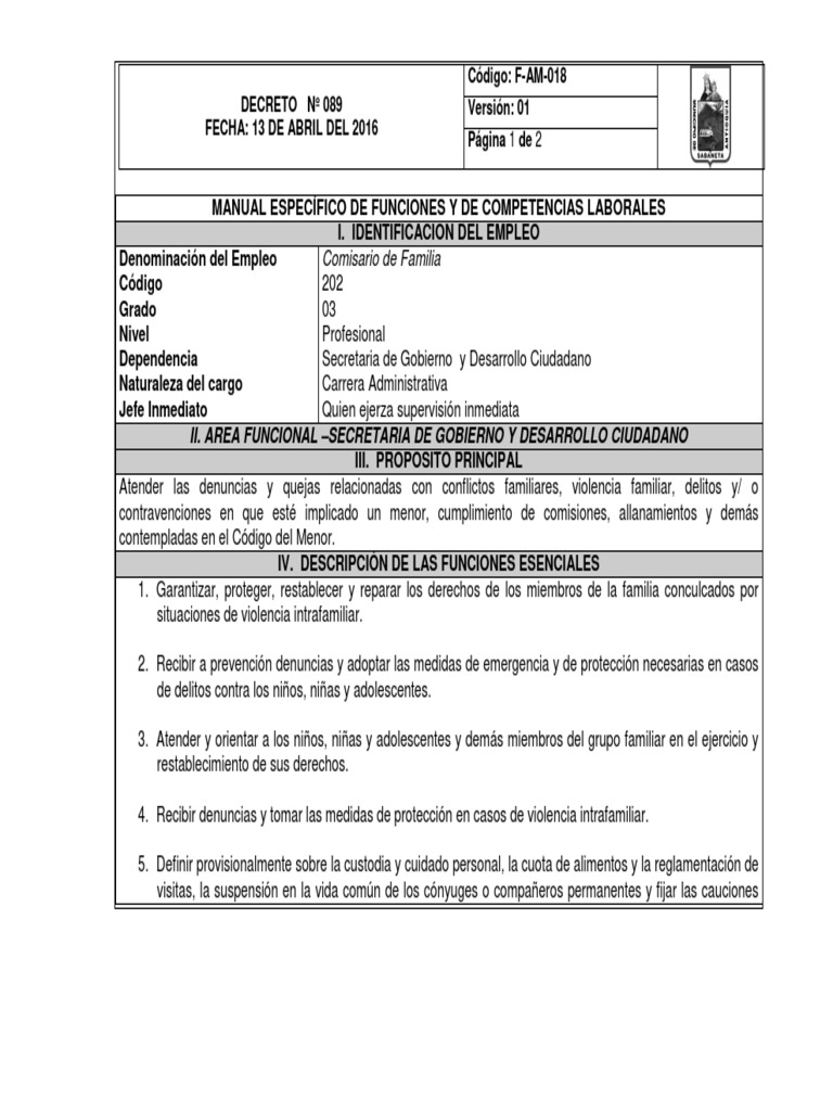 Manual Especifico de Funciones y Competencias Laborales | PDF ...