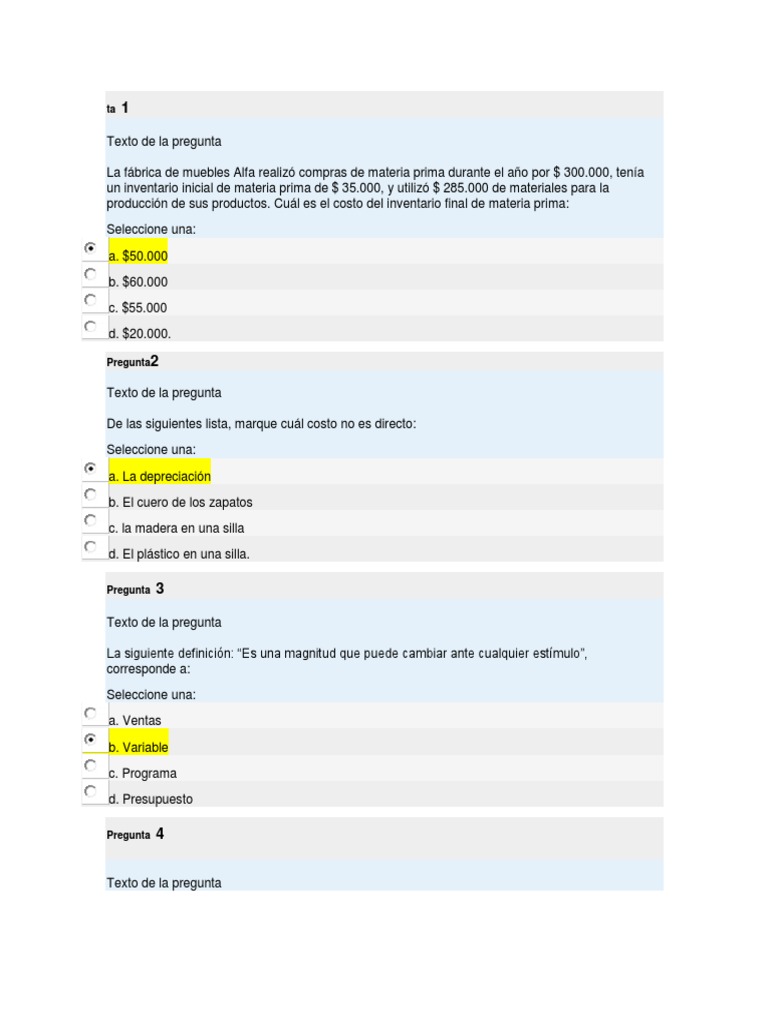 Examen Final Costos y Presupuestos | PDF | Costo