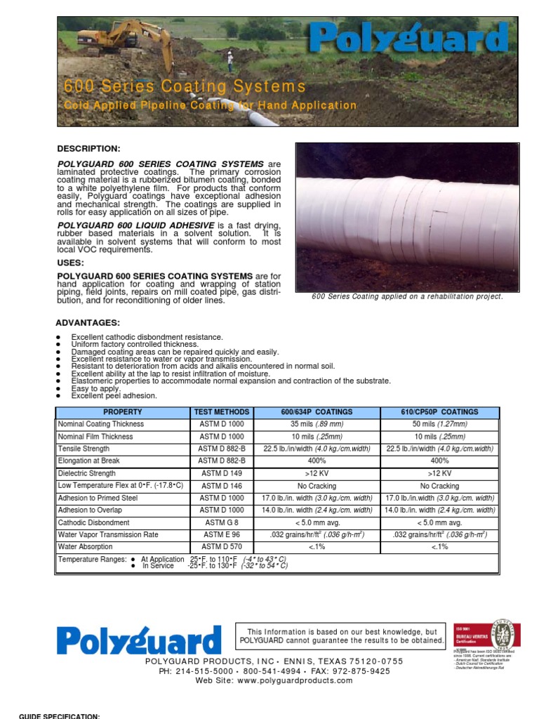 Polyguard 600 Coatings | PDF | Pipe (Fluid Conveyance) | Adhesive