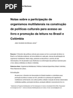 ARTIGO_MORAESJUNIOR_Notas Sobre a Participação de Organismos Multilaterais Na Construção de Políticas Culturais Para Acesso Ao Livro e Promoção Da Leitura No Brasil e Na Colômbia