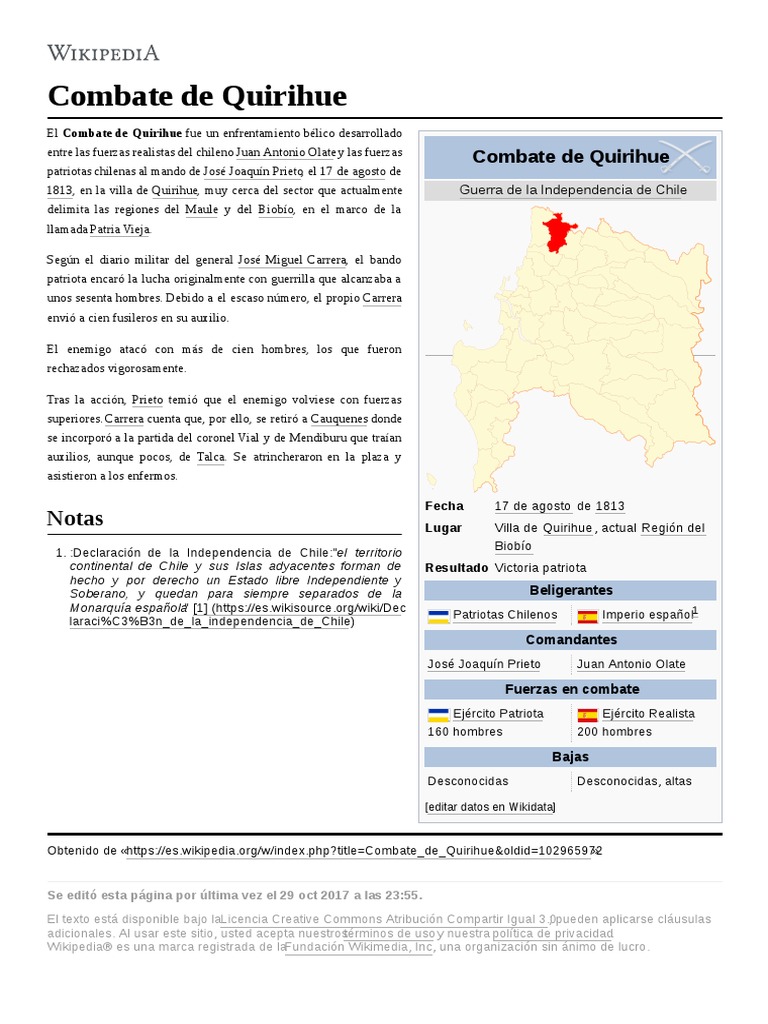 Combate de Quirihue PDF Chile Conflictos del segundo milenio