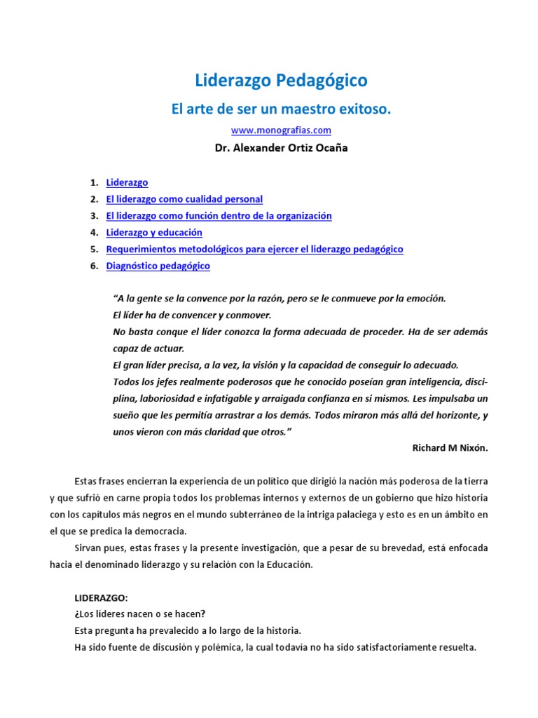 Liderazgo Pedagógico en la Educación | PDF | Liderazgo | Maestros
