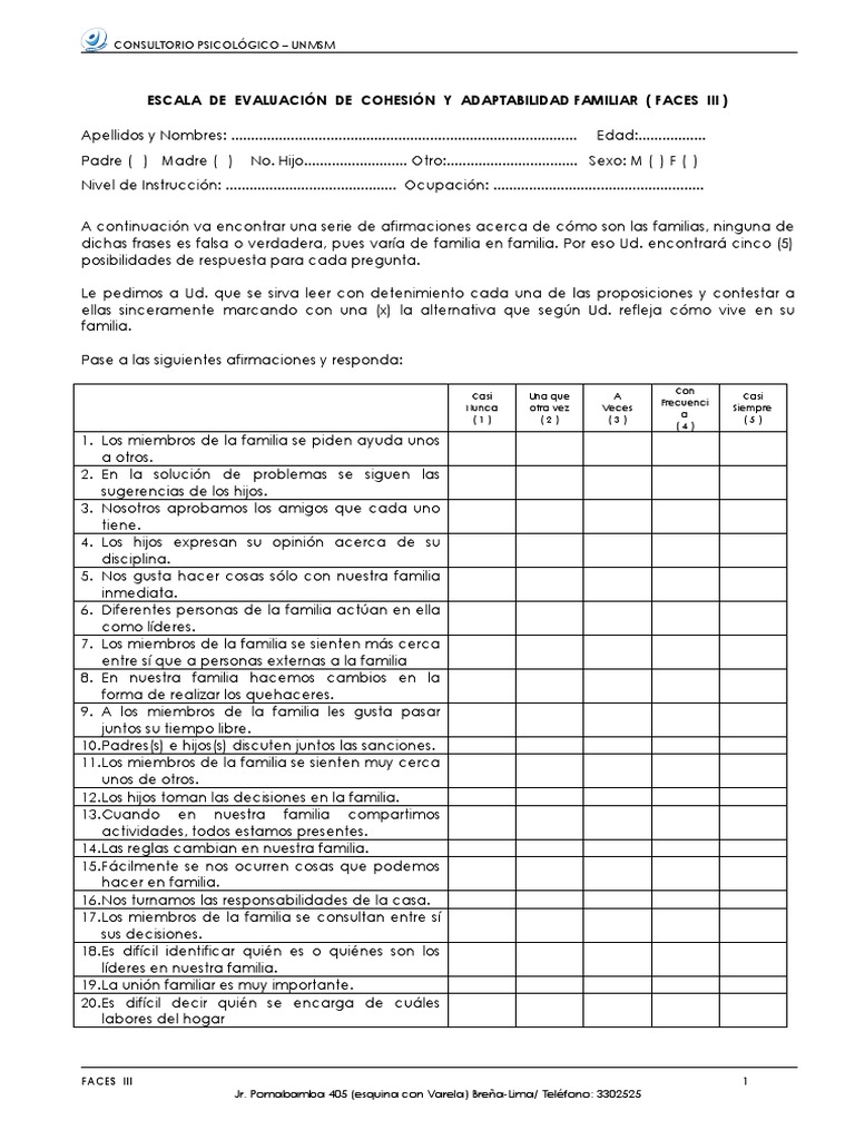Escala FACES III de Cohesión Familiar | PDF | Toma de decisiones