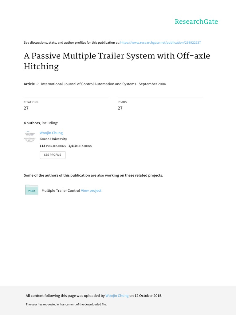 Passive Multiple Trailer System Design | PDF | Kinematics | Control Theory